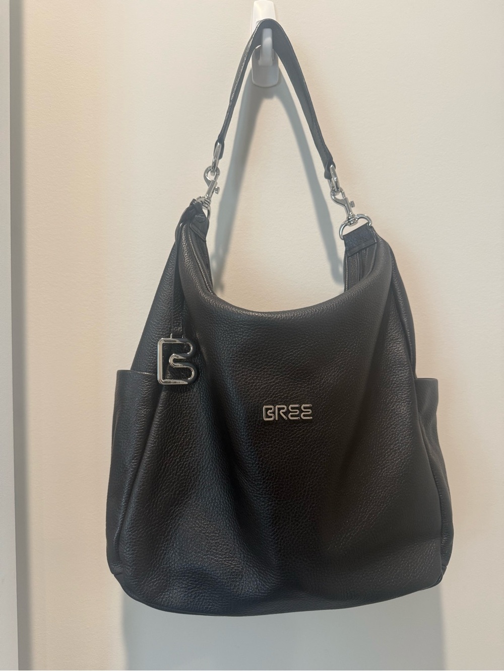 BREE Black Leather Shoulder Hobo with separate strap to convert to backpack New